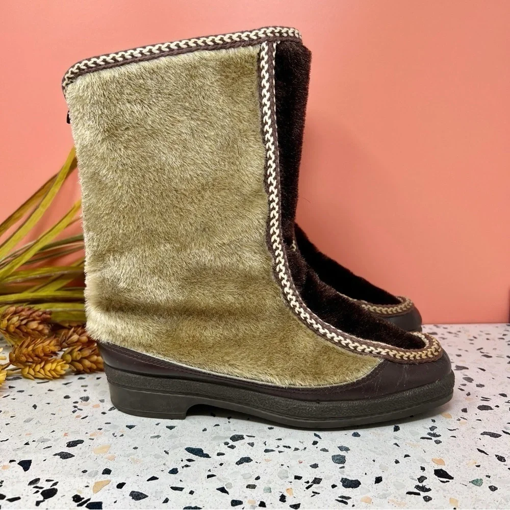 Vintage Apres Ski Faux Fur Cabin Boots Winter Lodge Women’s Snow Boots Sz 8